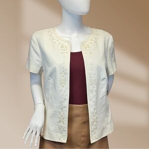 Kasper Women's Sz 14 Shell Look Button Embellishments Creamy Ivory Jacket NWT!